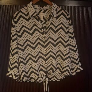 Chico's Black and White Zigzag Button Down Shirt